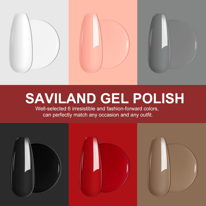 SAVILAND Gel Polish Set - 6 Colors 10ML Gel Nail Polish Christmas Red Black Gray Soak-off U V LED Nail Art Gel Polish Starter Set Vintage Color Collection for Gel Nail Salon DIY Home Gift Set - Image 2