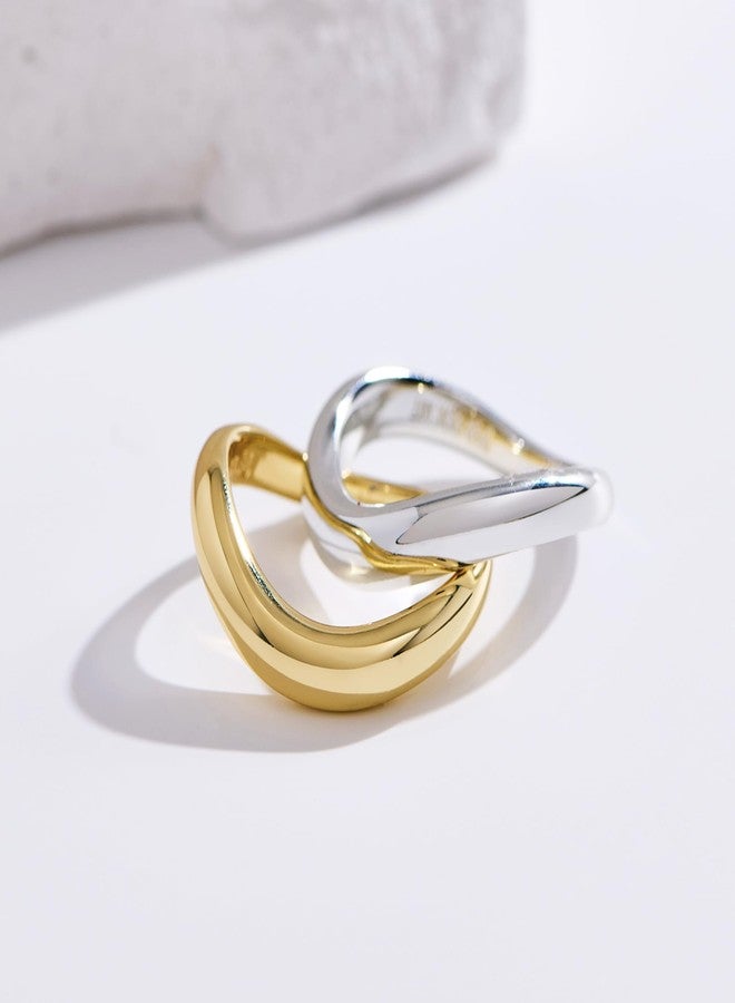 NOKMIT Chunky Wavy Dome Rings for Women, 14K Gold Filled Statement Bold Twisted Wave Bands, Stackable Thumb Ring, High Polish Non Tarnish Comfort Fit Size 6-10, Metal, No Gemstone - Image 5