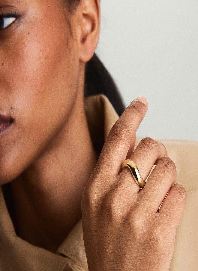 NOKMIT Chunky Wavy Dome Rings for Women, 14K Gold Filled Statement Bold Twisted Wave Bands, Stackable Thumb Ring, High Polish Non Tarnish Comfort Fit Size 6-10, Metal, No Gemstone - Image 2