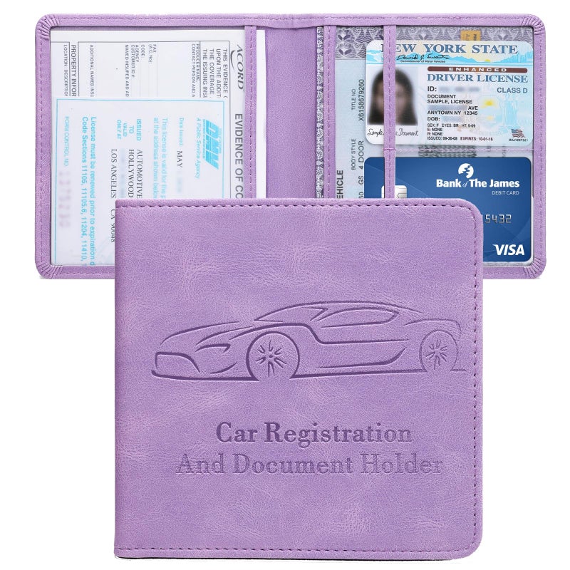 Peisicne Car Registration and Insurance Holder Vehicle Glove Box Car Organizer with Magnetic Closure for Documents Cards License Car Organization 1Pack Purple - Image 3