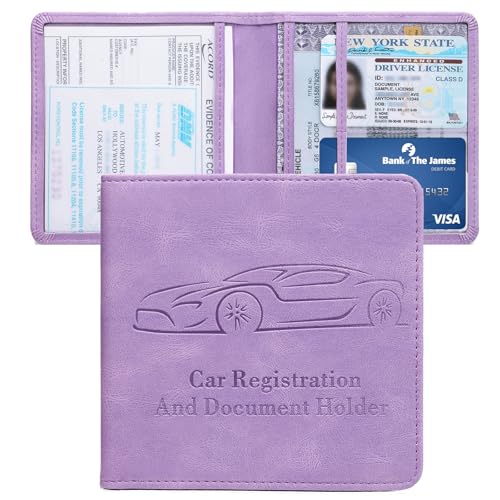 Peisicne Car Registration and Insurance Holder Vehicle Glove Box Car Organizer with Magnetic Closure for Documents Cards License Car Organization 1Pack Purple - Image 1