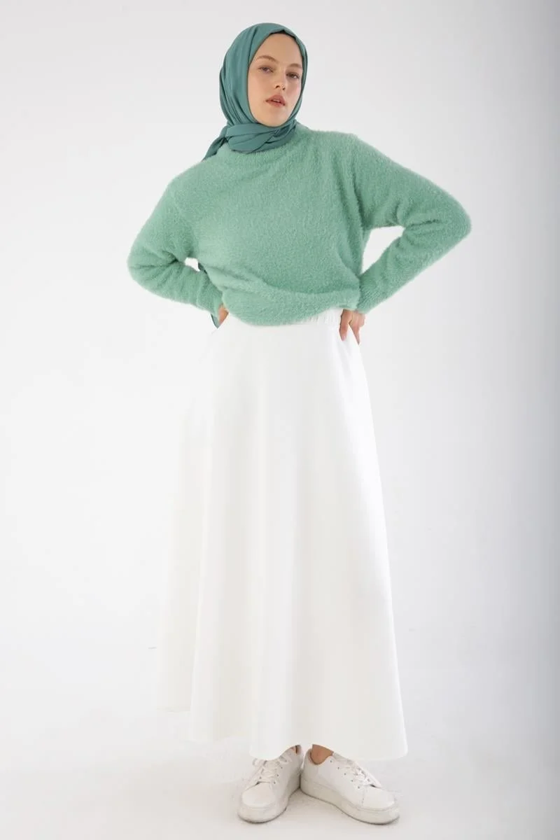Allday White-Elastic Waist Scuba Flared Skirt