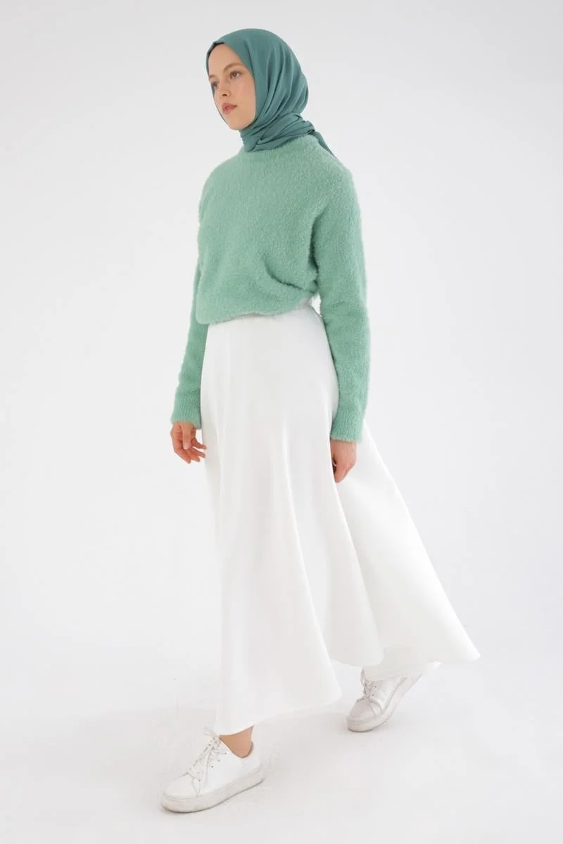 Allday White-Elastic Waist Scuba Flared Skirt