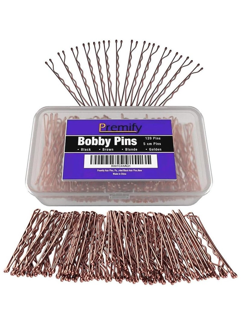 Premify 120 Pcs Bobby Pins in Plastic Box, Brown Color Hair Grips, Hair Pins for Women (5.5cm / 2 Inches), Ideal For All Hair Types  - Image 1