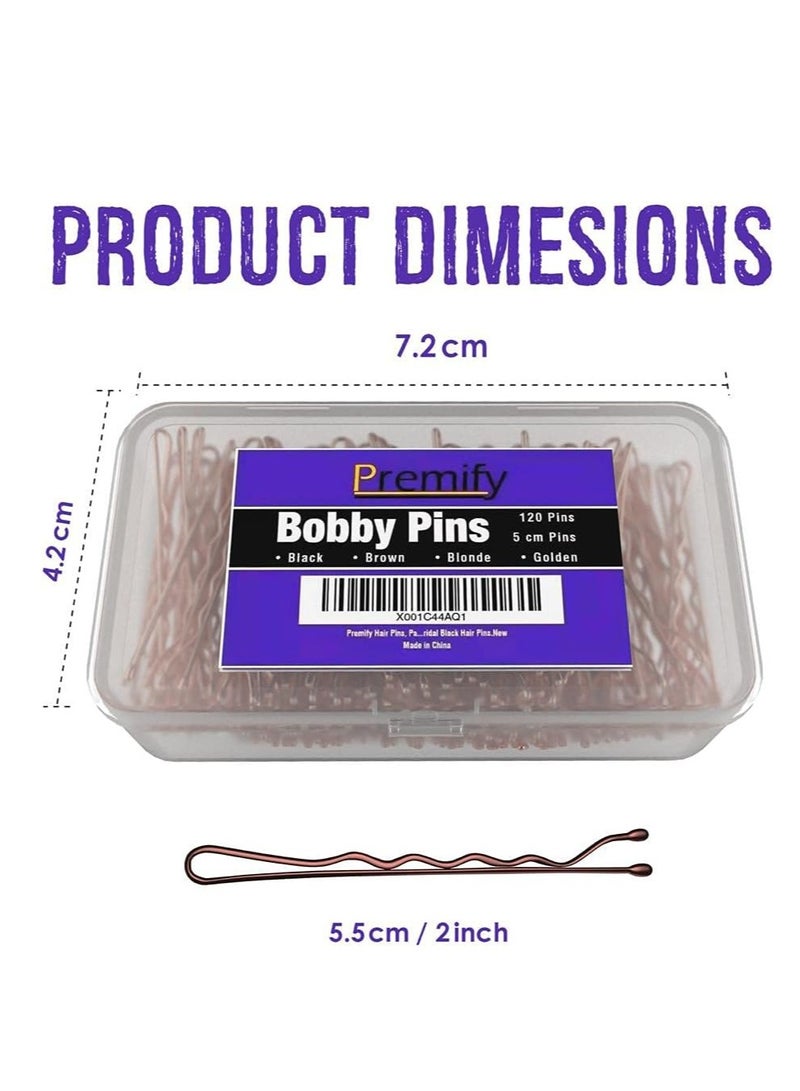Premify 120 Pcs Bobby Pins in Plastic Box, Brown Color Hair Grips, Hair Pins for Women (5.5cm / 2 Inches), Ideal For All Hair Types  - Image 3