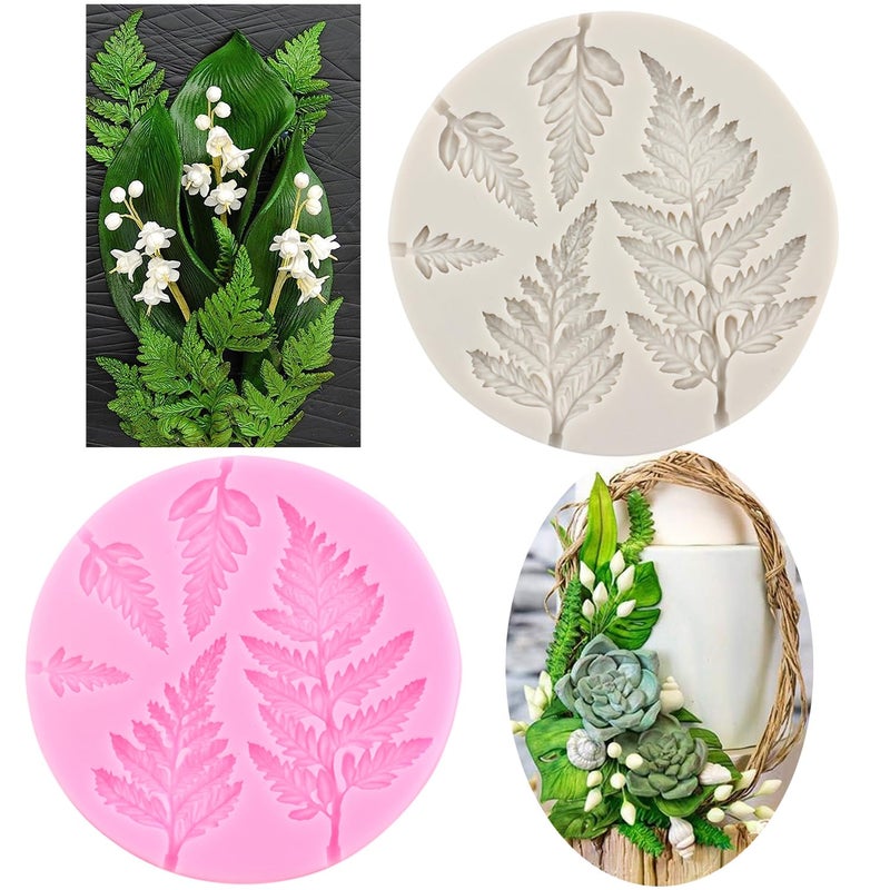 RFGHAC Tree Leaf Silicone Mold Fern Leaves Fondant Molds Fern Mold For Cake Decorating Cupcake Topper Candy Chocolate Gum Paste Polymer Clay Set Of 4 - Image 1