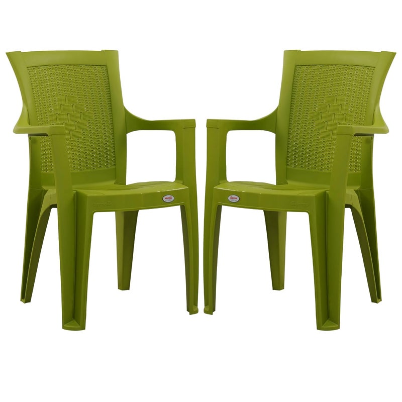 Supreme chairs Supreme chairs Element with Arm Plastic Chair for Living Room Garden Balcony and Office Comes with 6 Months Replacement Warranty Color Mehndi Green Count 2 Piece 