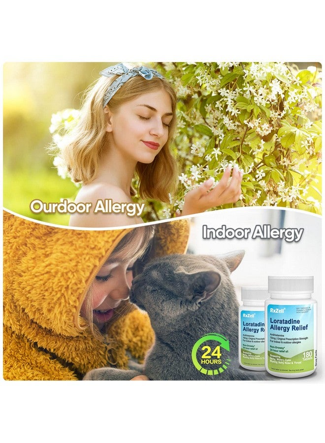 RXZELL Allergy Relief, Loratadine 10mg, 180 Tablets - 24 Hour Non-Drowsy Antihistamine Allergy Medicine - Image 3
