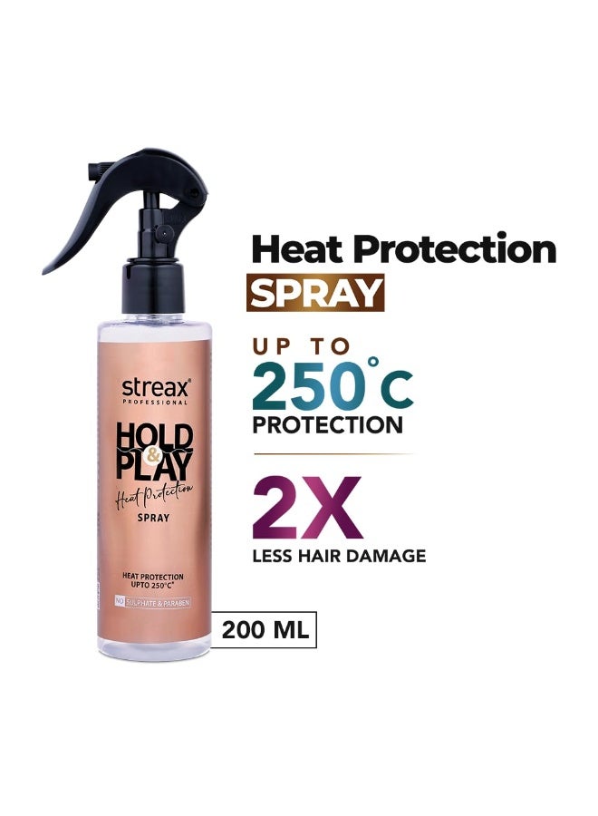 Streax Professional Hold & Play Heat Protection Spray For Hair -200 Ml, Hair Styling Spray For Women & Men, Heat Protectant Spray For Hair Upto 250°C & 2X Less Hair Breakage - Image 2
