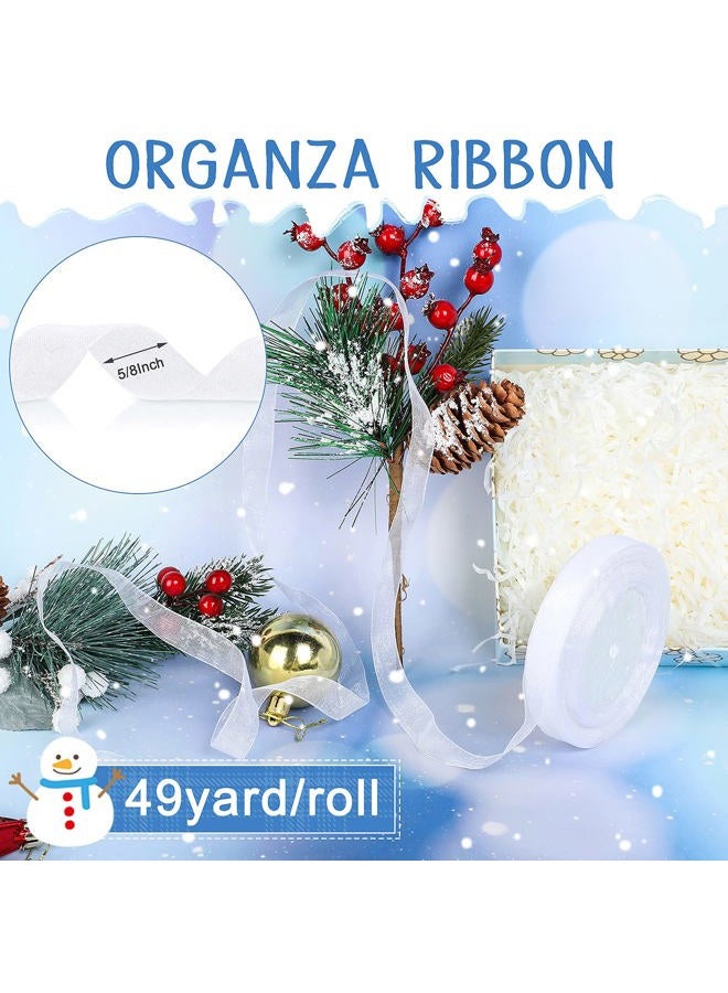 WILLBOND 2 Rolls/98 Yards Shimmer Sheer Organza Ribbon Sheer Fabric Chiffon Organza Ribbon Transparent White Organza Satin Ribbon for Wrapping Decorating Christmas Wedding Valentine's Day (5/8 Inch Wide) - Image 2
