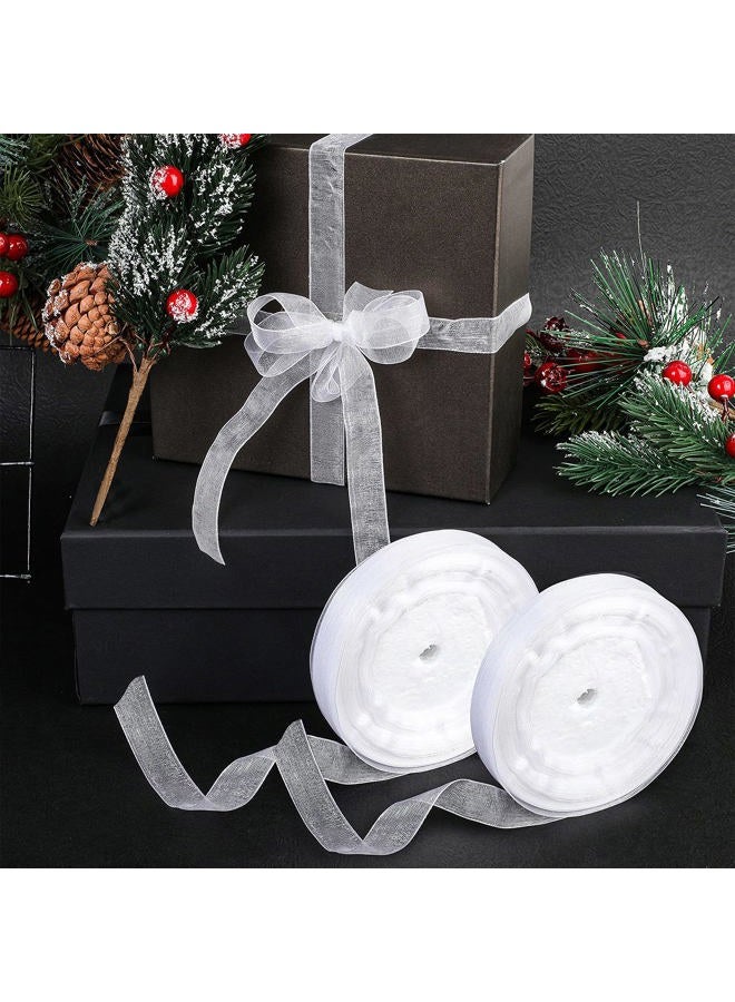 WILLBOND 2 Rolls/98 Yards Shimmer Sheer Organza Ribbon Sheer Fabric Chiffon Organza Ribbon Transparent White Organza Satin Ribbon for Wrapping Decorating Christmas Wedding Valentine's Day (5/8 Inch Wide) - Image 4