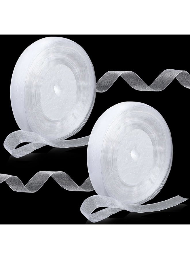 WILLBOND 2 Rolls/98 Yards Shimmer Sheer Organza Ribbon Sheer Fabric Chiffon Organza Ribbon Transparent White Organza Satin Ribbon for Wrapping Decorating Christmas Wedding Valentine's Day (5/8 Inch Wide) - Image 1
