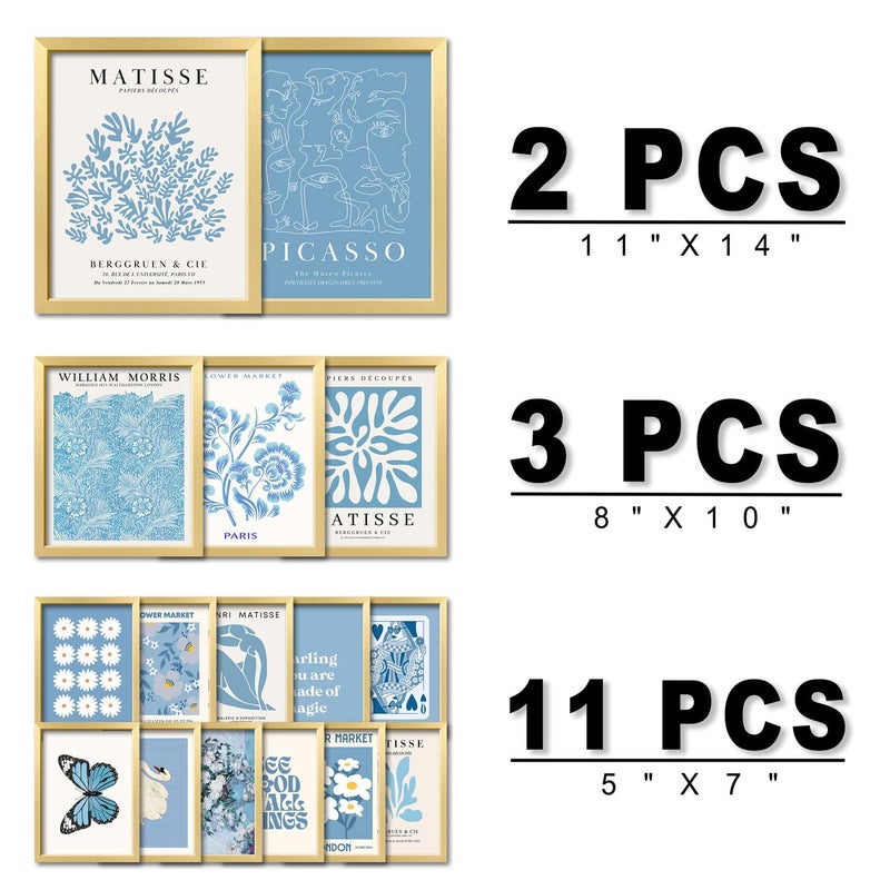ANERZA 16 PCS Framed Blue Wall Art Decor, Matisse Wall Prints for Bedroom, Gallery Wall Frame Set, Minimalist Posters for Living Room Aesthetic, Collage Kit, Teen Girls Dorm Home Artwork - Image 2
