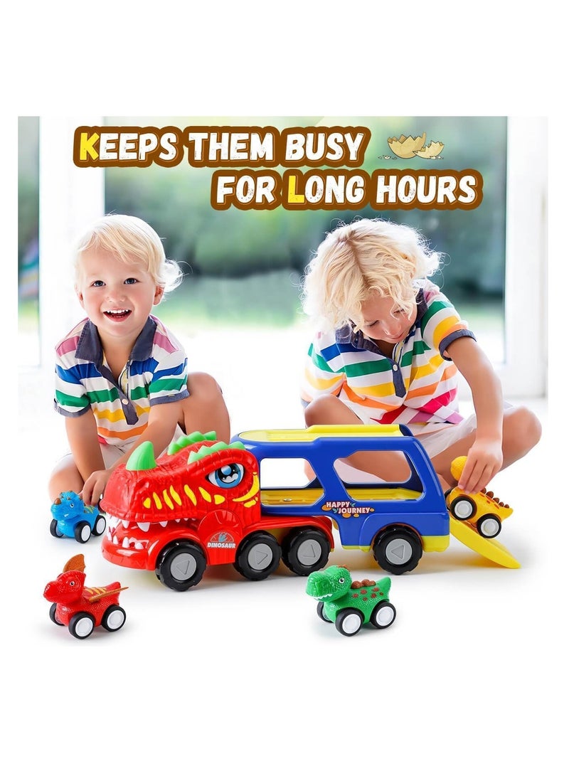 Beauenty Dinosaur Car Toys for Kids, 5-in-1 Dinosaur Vehicle Trucks Toys with Sounds  Lights, Transporter Toys Birthday Gift for Kids Age 3+ - Image 5
