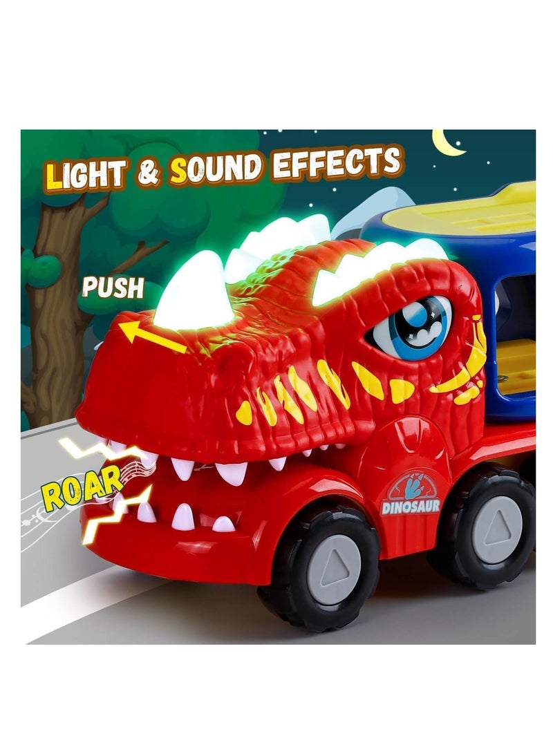 Beauenty Dinosaur Car Toys for Kids, 5-in-1 Dinosaur Vehicle Trucks Toys with Sounds  Lights, Transporter Toys Birthday Gift for Kids Age 3+ - Image 3