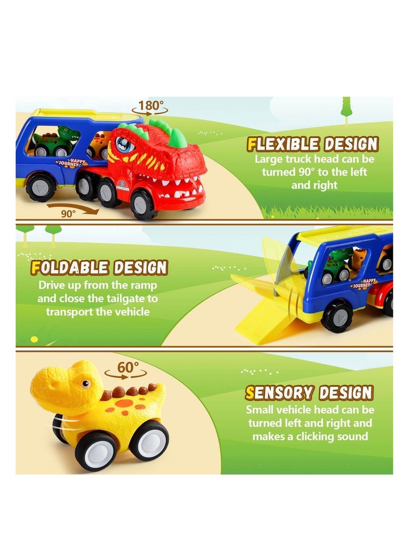 Beauenty Dinosaur Car Toys for Kids, 5-in-1 Dinosaur Vehicle Trucks Toys with Sounds  Lights, Transporter Toys Birthday Gift for Kids Age 3+ - Image 2
