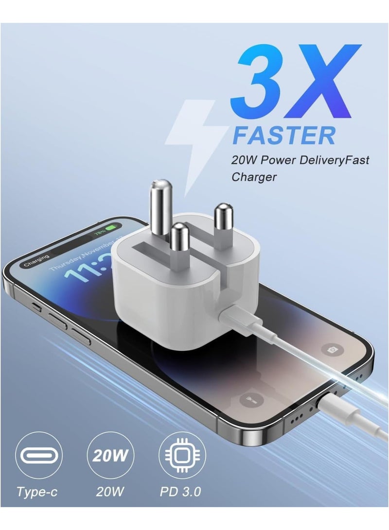 eCares® 20W USB-C Fast Charger with 1M USB-C to USB-C Cable, PD Type-C Wall Adapter UK 3-Pin Plug with Braided Charging Cord, Compatible with iPhone 15/16/17, Samsung Galaxy, iPad & More. - Image 2