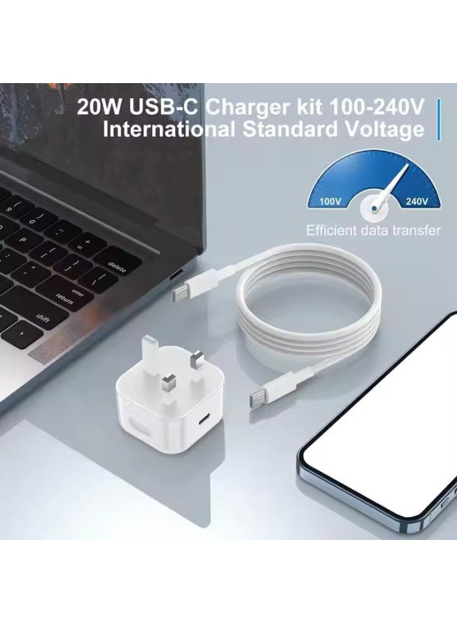 eCares® 20W USB-C Fast Charger with 1M USB-C to USB-C Cable, PD Type-C Wall Adapter UK 3-Pin Plug with Braided Charging Cord, Compatible with iPhone 15/16/17, Samsung Galaxy, iPad & More. - Image 5