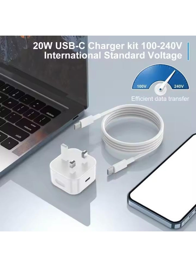 eCares® 20W USB-C Fast Charger with 1M USB-C to USB-C Cable, PD Type-C Wall Adapter UK 3-Pin Plug with Braided Charging Cord, Compatible with iPhone 15/16/17, Samsung Galaxy, iPad & More. - Image 4