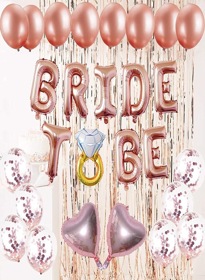Secret Bride To Be Fringe Curtain, Diamond Ring Balloon, Foil Latex Confetti Balloons (28 Pieces, Rose Gold)