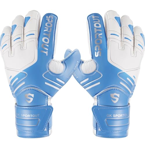 Sportout Youth&Adult Goalie Goalkeeper Gloves,Strong Grip for The Toughest Saves, with Finger Spines to Give Splendid Protection to Prevent Injuries,3 Colors (Blue, 7) - Image 1