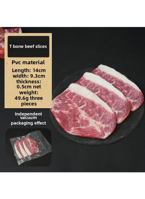 Simulation Sirloin Steak Fake Beef Model And Beef Snowflake Tomahawk Cowboy Bone Roast Piece Luncheon Meat Props Ornaments-Color:T-bone Beef Slices Three Pieces A Bag
