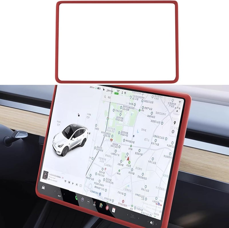 TSTESE Screen Edge Protector Trim Frame Compatible with Tesla Model 3 Highland Model Y Juniper 2025 2024 2023 2022 2021 2020 Interior Center Console Cover Decor Strip Decorations Trim Accessories Red - Image 3