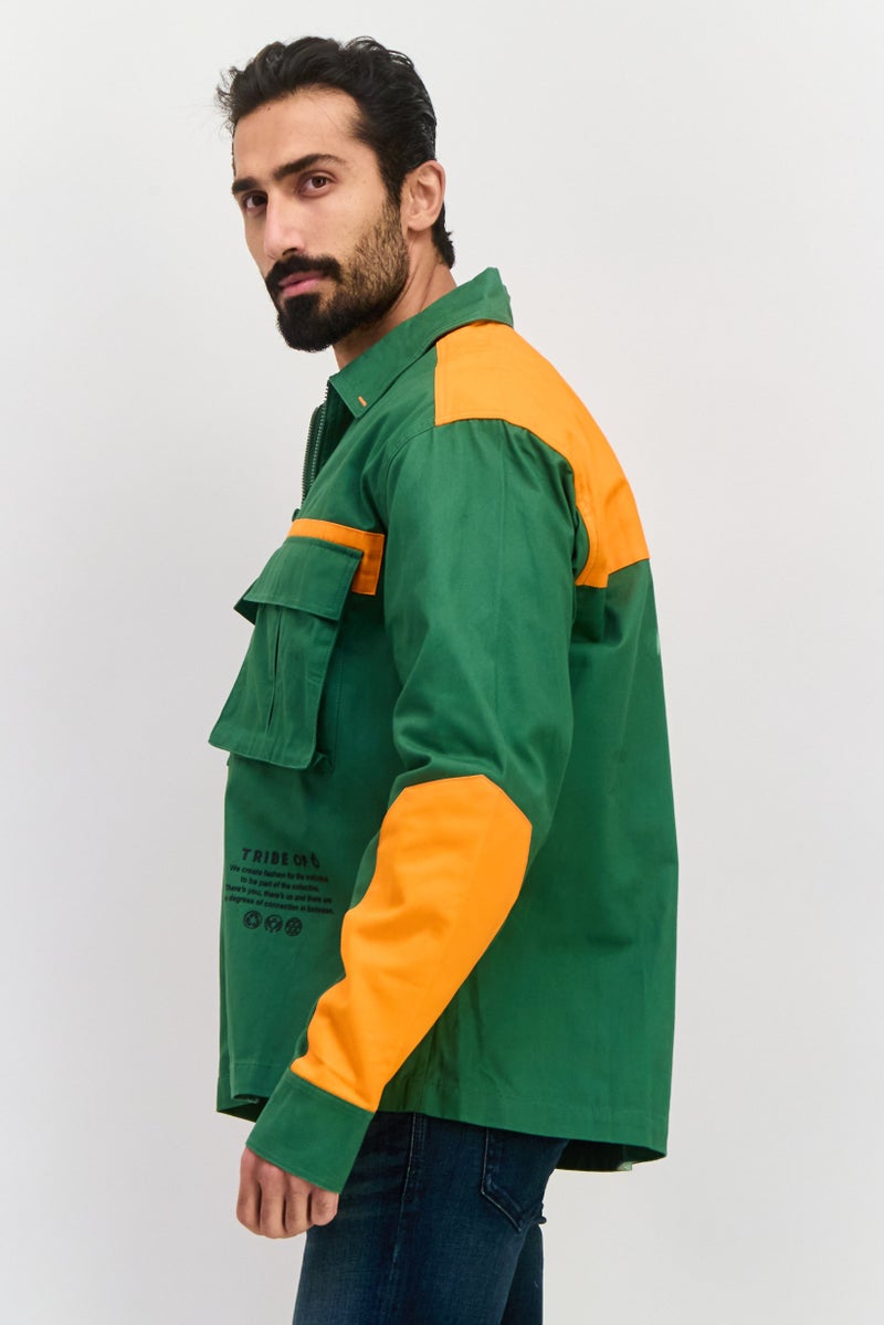 TRIBE OF 6 Men Two Tone Jacket Shirt, Green - Image 2