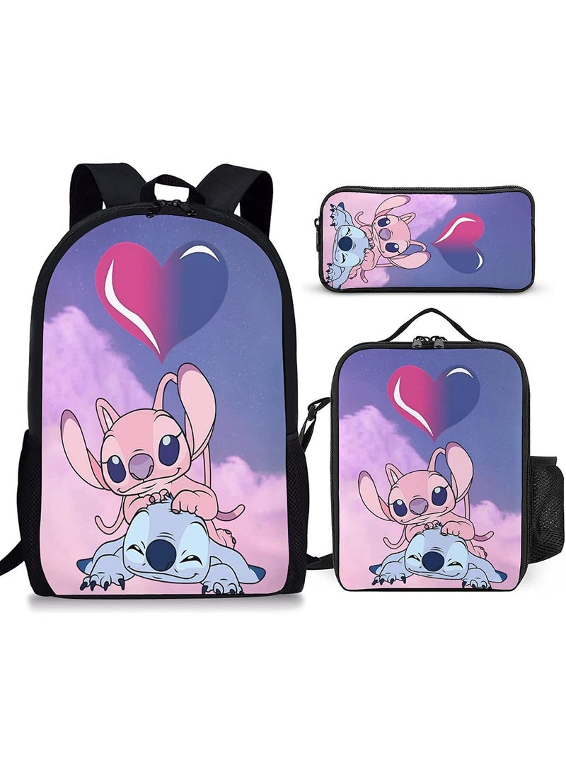 general 3-Piece Cartoon Stitch 3D Print Backpack Set - Image 1