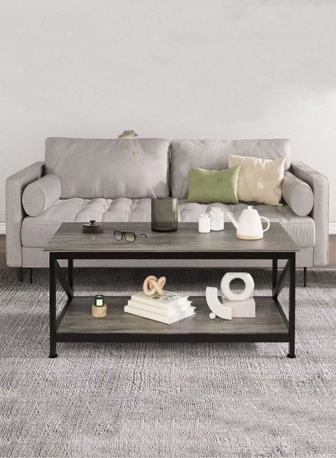 Generic Coffee Table,Modern Square 2 Tier Sofa Side Table,Wood Tabletop Frame Table with Open Storage Shelf,Space Saving Center Table For Home, Living Room,100 * 55 * 43cm - Image 1