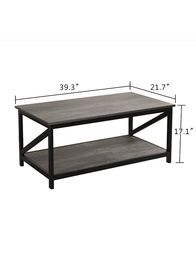 Generic Coffee Table,Modern Square 2 Tier Sofa Side Table,Wood Tabletop Frame Table with Open Storage Shelf,Space Saving Center Table For Home, Living Room,100 * 55 * 43cm - Image 2