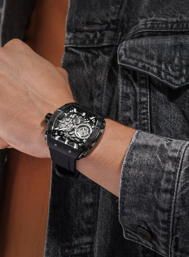 بوليس Men's Flash Men's 48mm Multifunction Watch with Black Layered Dial, IP Gun Case & Black Silicone Strap