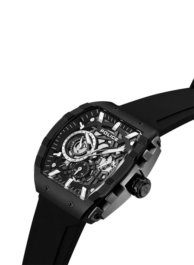 بوليس Men's Flash Men's 48mm Multifunction Watch with Black Layered Dial, IP Gun Case & Black Silicone Strap