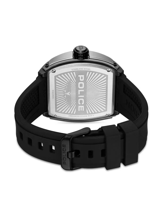 بوليس Men's Flash Men's 48mm Multifunction Watch with Black Layered Dial, IP Gun Case & Black Silicone Strap