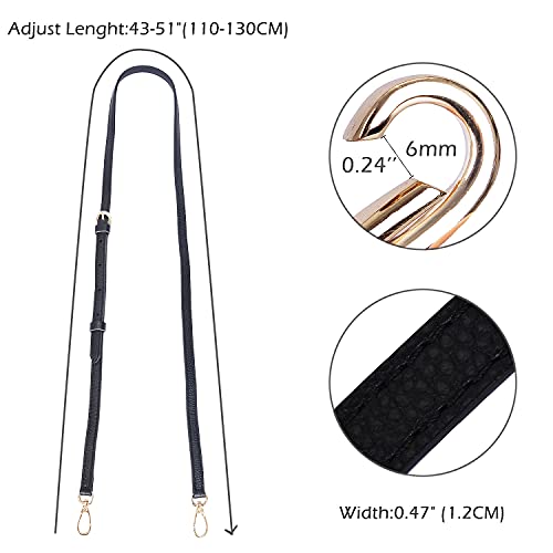LIVE UP Full Grain Leather Adjustable Replacement Strap Cross Body Bag Purse, 43-51 inch Gold Hardware (Black-Gold Buckles with Tassel) - Image 2