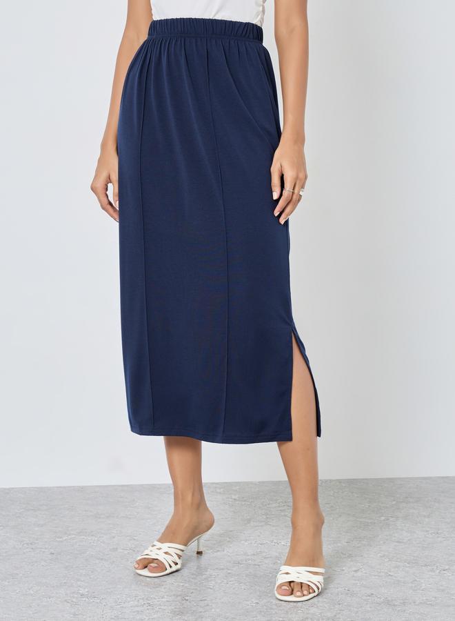 تايك تو تنورة ميدي سادة بشق جانبي - Image 2