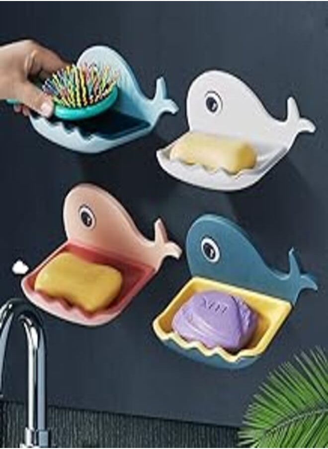 wolpin - wolpin Soap Stand Holder For Bathroom Kitchen Sink Magic Stickers Wall Mounted (Pack Of 4 Pcs) Soap Dish Holder, Fish Design Multicolour(Plastic) - Image 1