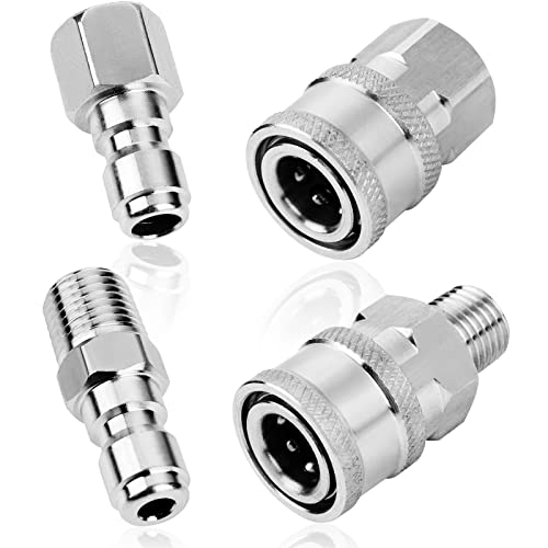 Ysglory 2 Sets NPT 1/4 Inch Pressure Washer Coupler Quick Connect Plug Stainless Steel Male and Female Quick Connect Fittings Pressure Washer Adapter Set (Internal Thread, External Thread) - Image 1