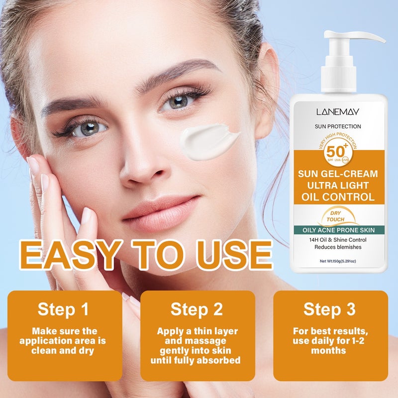 LANEMAY Oil Control Protective Cream 150g SPF50+ - Protective Cream for Oily and Acne-Prone Skin - Image 3