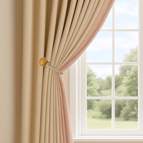 Colornest 2 Pcs Curtain Holdbacks | Metal Curtain Tiebacks with Wooden Ball Finials | Decorative Wall Mounted Drapery Holdback for Living Room, Bedroom – Silver - Image 2