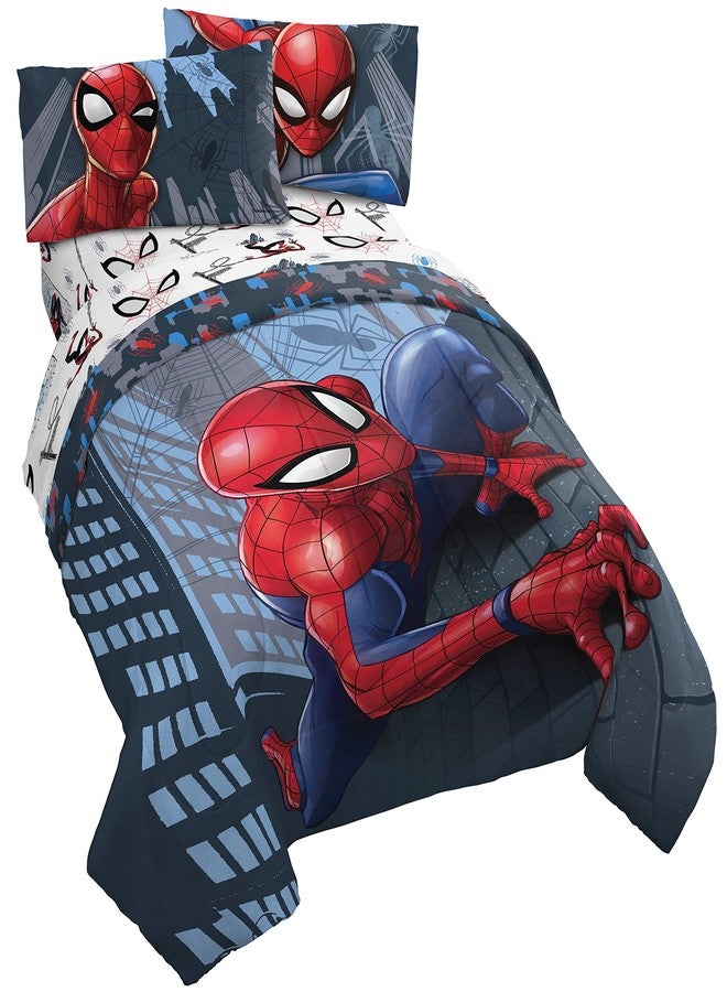 Jay Franco Marvel Spiderman Crawl 4 Piece Twin Bed Set - Includes Reversible Comforter & Sheet Set Bedding - Fade Resistant Microfiber - (Official Marvel Product), Multi - Spiderman - Image 1