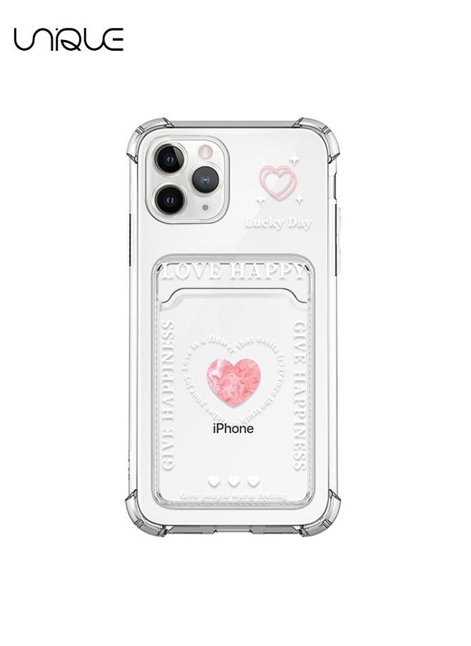 Unique - For iPhone 15 Pro Phone Case - Heart Pattern Phone Case - Graffiti Text Phone Case - Phone Case with Card Clip, Card Slot - Ultra Slim Anti-Drop Soft TPU Wallet Phone Case with Bumper - Transparent - Image 1