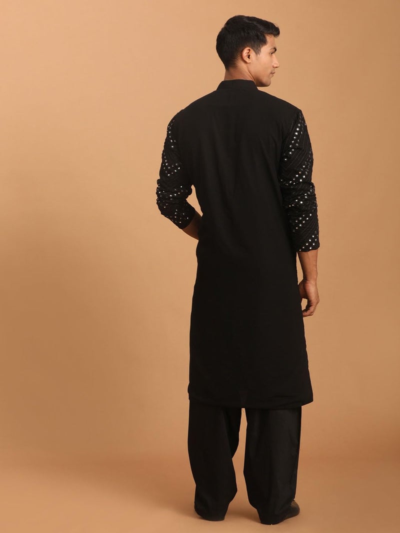 VASTRAMAY Men's Black Georgette Kurta and Patiala Set | Mirror work Black Georgette Kurta With Patiala and Dupatta - Image 3
