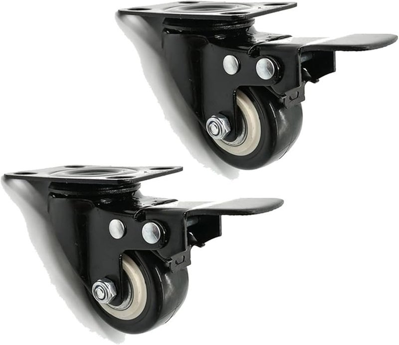 2 قطعة 1.5 بوصة عجلات كاستر صامتة من البولي يوريثان مع فرامل لعربات الأثاث ومعدات الصناعة - Image 1
