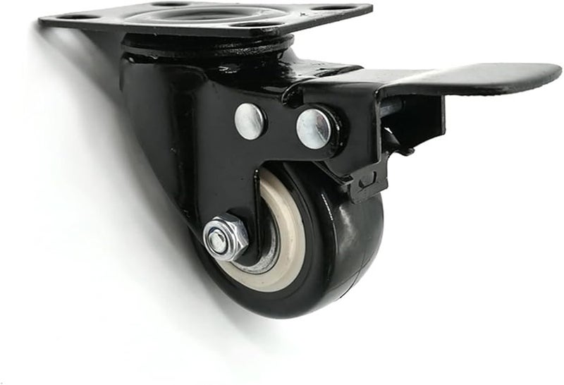 2 قطعة 1.5 بوصة عجلات كاستر صامتة من البولي يوريثان مع فرامل لعربات الأثاث ومعدات الصناعة - Image 3