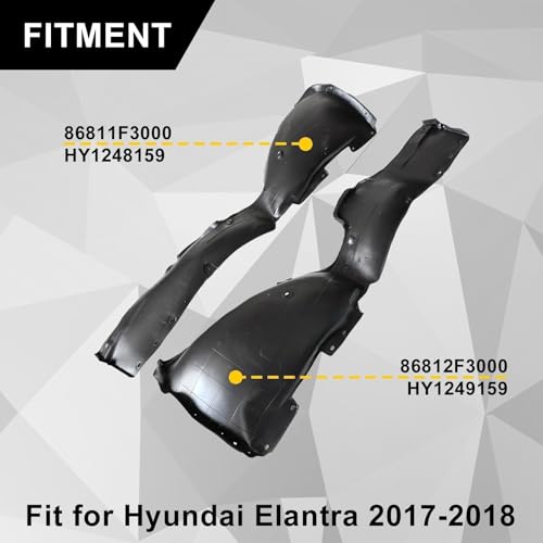 Sekeseauto 1Pair Front Fender Liner Set, Driver and Passenger Side, Fit for Hyundai Elantra Sedan 2017 2018, Replace# 86811F3000 86812F3000, HY1248159 HY1249159, Wheel Liner Splash Guard - Image 3