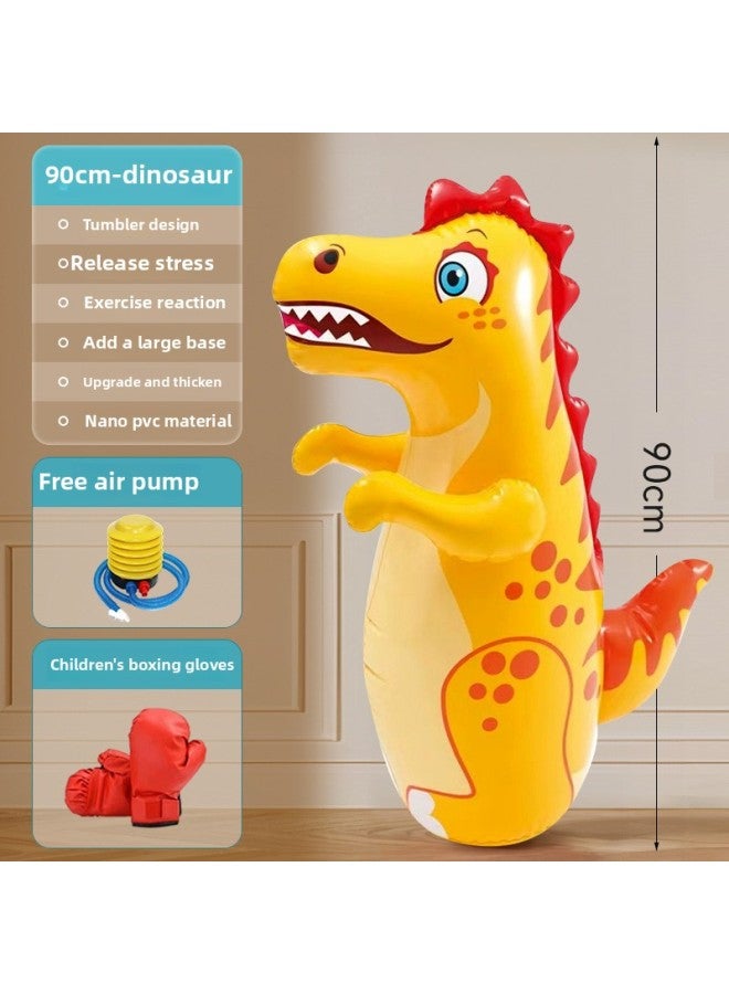 Sandbag Tumbler Decompression Sandbag Adult Home Boxing Training Equipment Kidsren's Fitness Inflatable Boxing Column Cool-Color:[upgraded Nano Material + Gloves] Yellow Dinosaur ★ Comes With Air Pump + Repair Patch  - Image 1