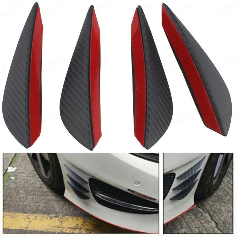 MIZZEO Pack of 4 Universal Car Front Bumper Lip Splitter Rubber Fins Spoiler Kit for Car Body Anti-Collision Strip Decoration Carbon Black Compatible with Tata Punch (2021) - Image 1