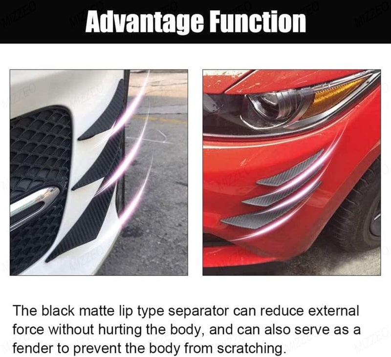 MIZZEO Pack of 4 Universal Car Front Bumper Lip Splitter Rubber Fins Spoiler Kit for Car Body Anti-Collision Strip Decoration Carbon Black Compatible with Tata Punch (2021) - Image 5