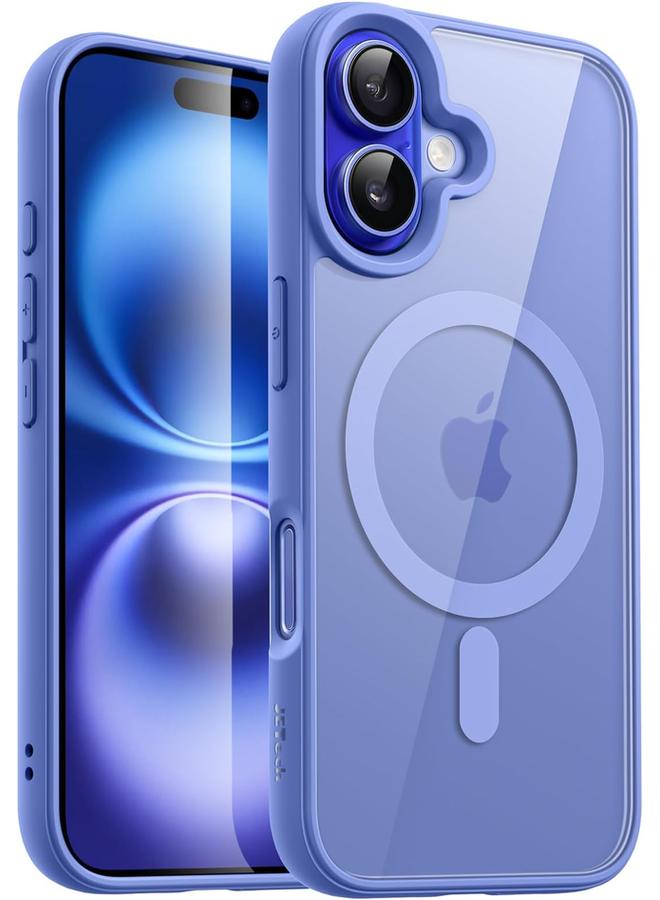 جي تيك جراب مغناطيسي لهاتف Iphone 16 6.1 بوصة متوافق مع Magsafe غطاء ممتص للصدمات للهاتف بلون سادة غير لامع إطار من مادة TPU مضاد للخدش وظهر شفاف أزرق داكن - Image 1